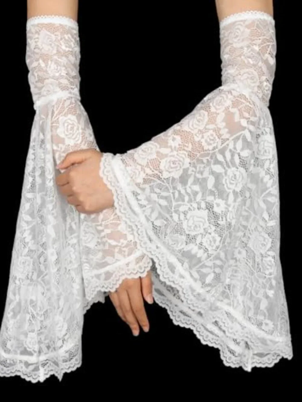 Gothic Black Lace Arm Sleeves Detachable Witch Gloves Victorian Cosplay